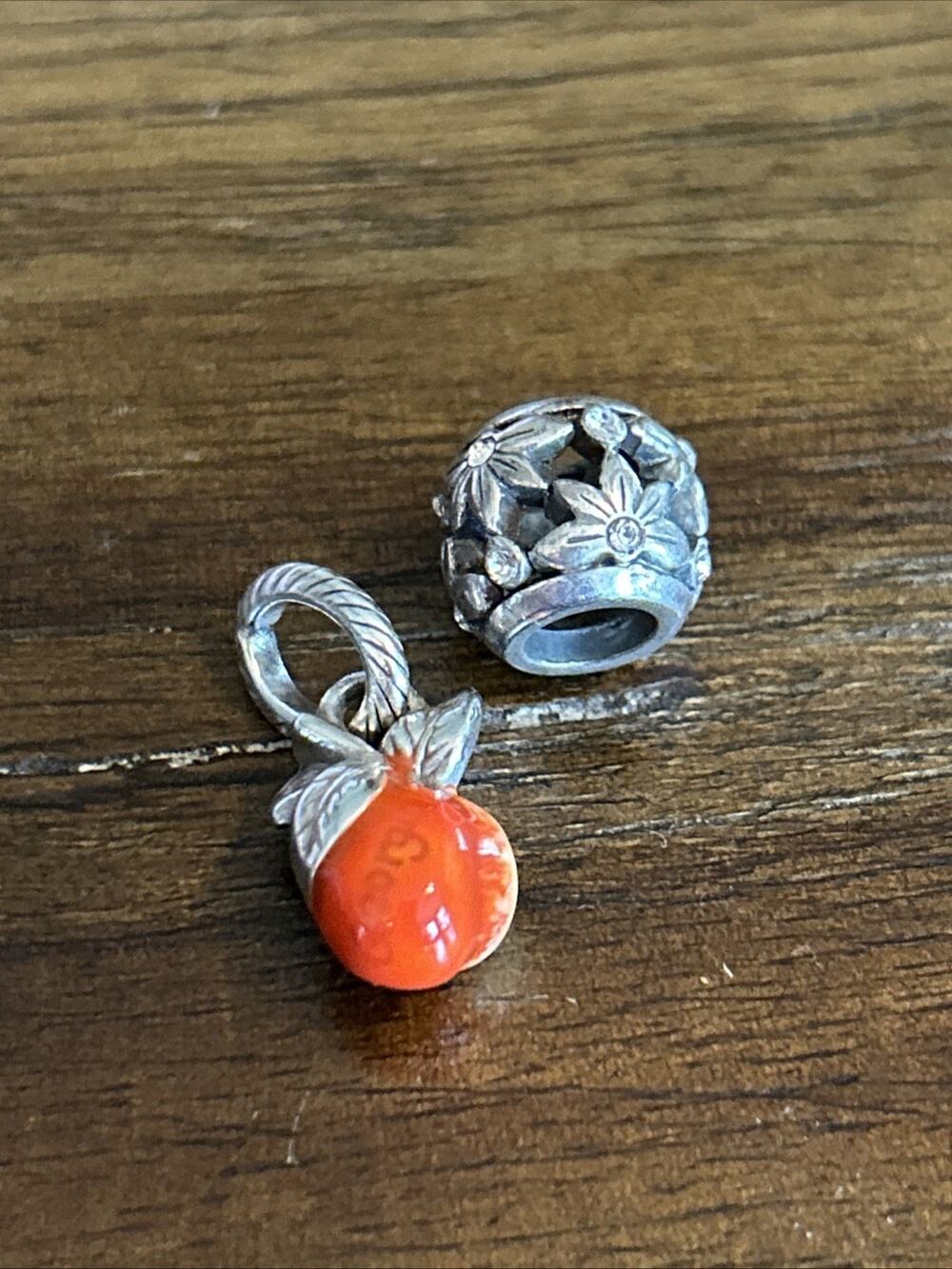 Brighton Georgia Peach Slide Charm Flower Rhinestone Spacer Bead Set